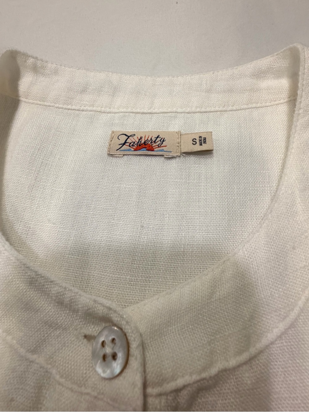 Faherty Prado 100% Linen Belted Shirtdress White Ladder Stitch Detail SZ Small